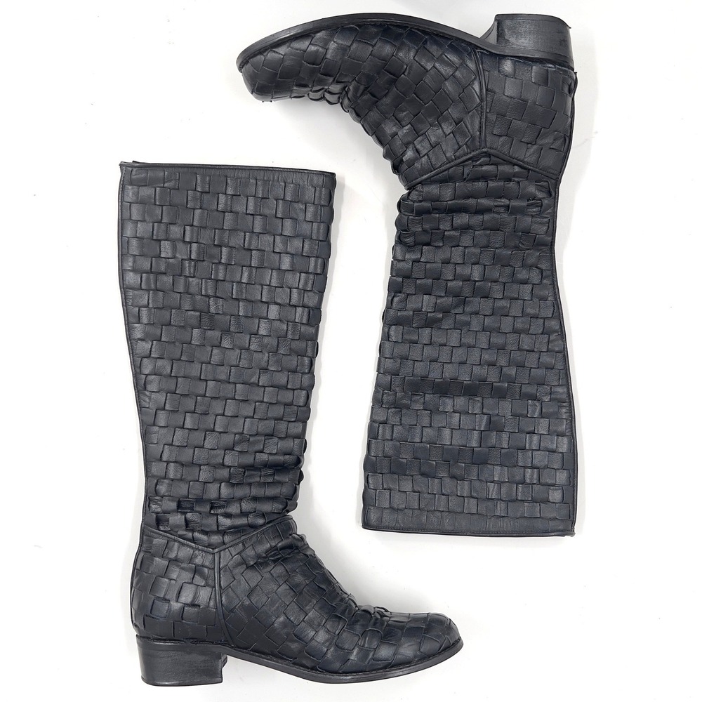 ardelly Womens Tall Woven Basketweave Leather Boot Black‎ Rear Zip Heel 36